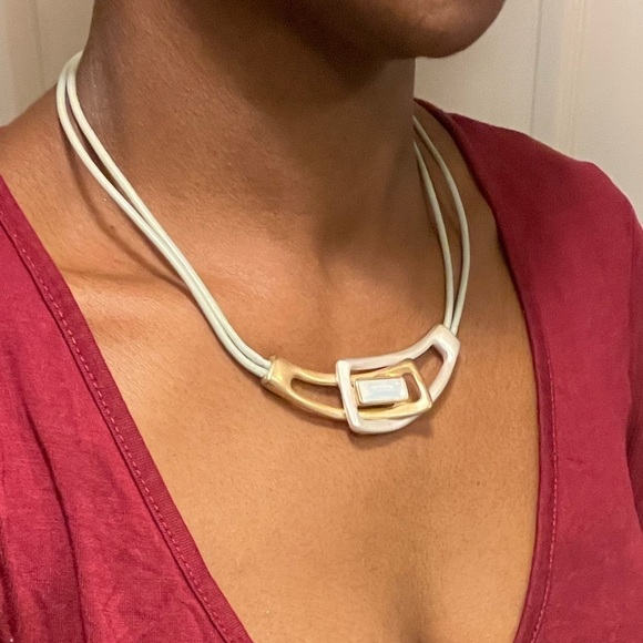 Two Tone Small Cord Pendant Necklace Grey Unique Rare - Picture 4 of 6